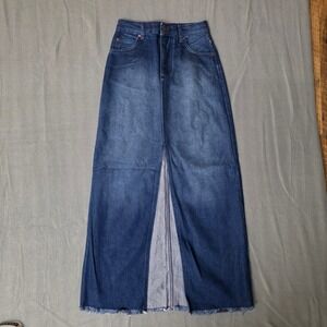 Pilcro Denim Maxi Skirt Boho Chic Minimalist High Waisted Frayed Slit Size 0 EUC